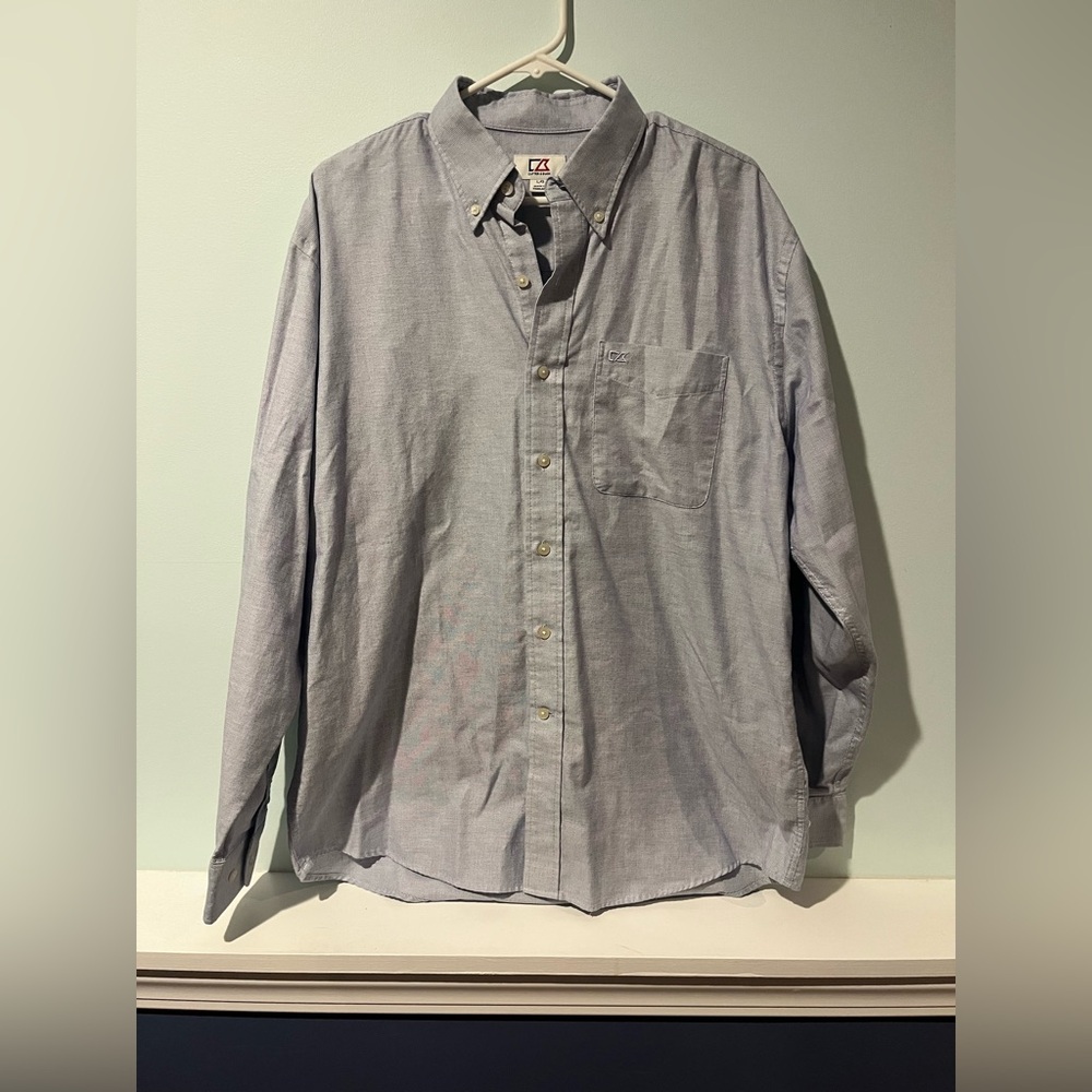 Cutter & Buck Men's Blue White Cotton Button-Down Shirt, Size Large